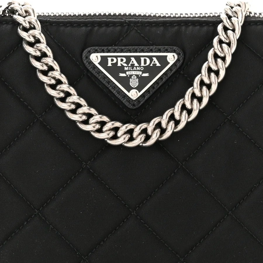 Prada Small Crossbody Bag Black Quilted Nylon Tessuto Impuntu Silver Hardware
