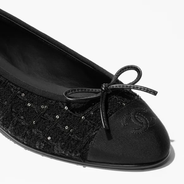 Chanel Flat shoes with diagonal soft wool and satin black Ballet Shoes - Image 4