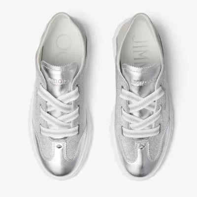 JIMMY CHOO Silver sparkly leather sneakers
