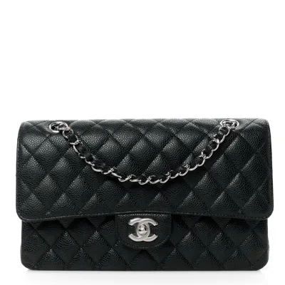 Chanel Double Flap Caviar Black  Silver Designer Handbags