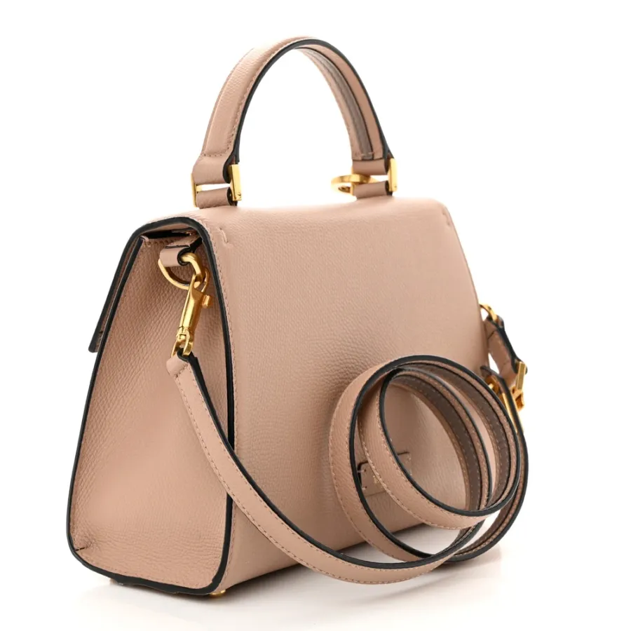 Valentino Garavani Small VSLING Top Handle Bag Poudre Grainy Calfskin Leather Gold Hardware