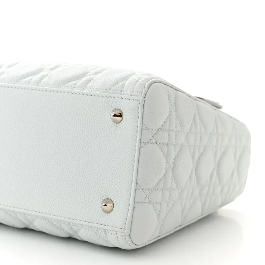 Dior Medium Lady Dior White Grained Cannage Calfskin Leather Silver Hardware
