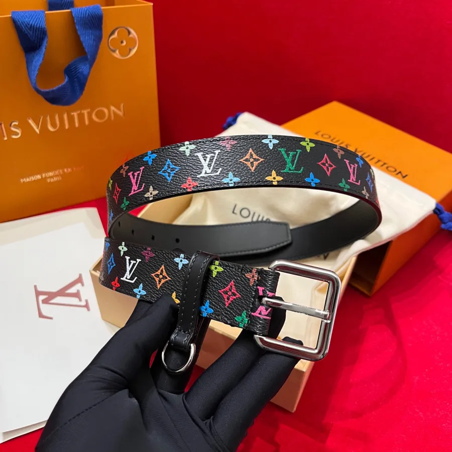 Louis Vuitton Women's LV x TM D-Ring Belt In Black/White Monogram Canvas With Silver/Gold Hardware 30mm