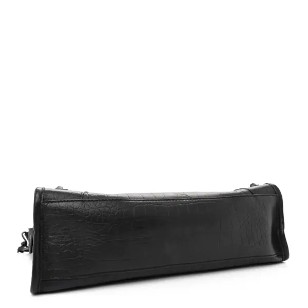 Balenciaga S City Classic Black Crocodile Embossed Matte Supple Lambskin Leather Incognito Hardware - Image 6