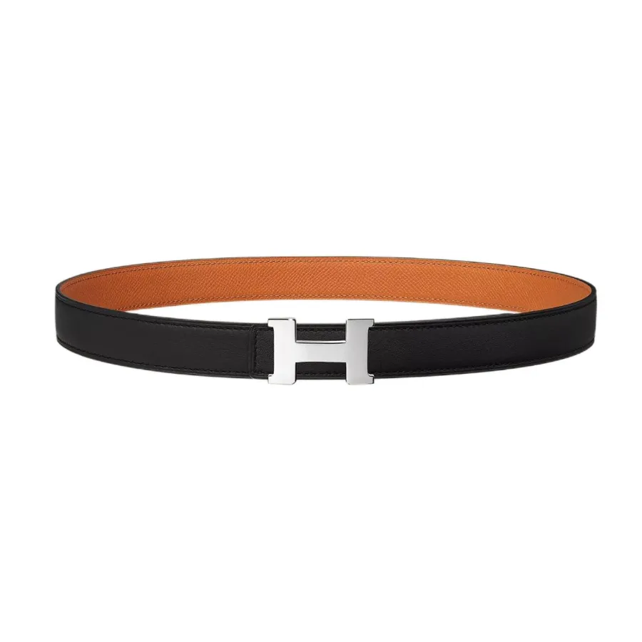 Hermès Women' s Mini Constance Buckle Reversible Belt In White/Black/Orange/Etoupe Calfskin With Gold/Silver Hardware 24mm