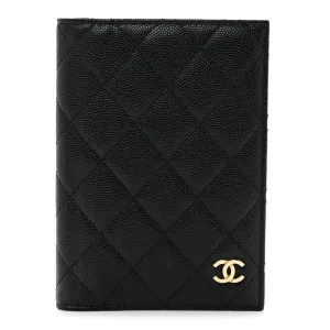 Chanel Passport Holder Small Black Quilted Caviar Leather Gold Hardware