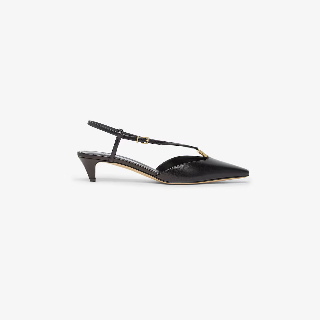 FENDI Sandálias slingback de couro preto com salto baixo