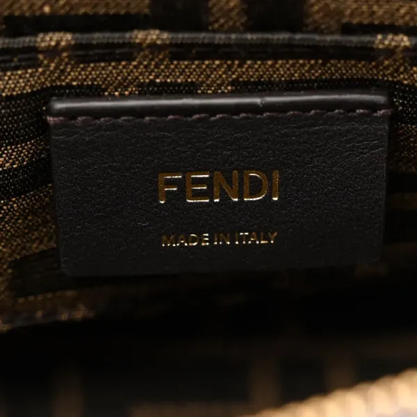 Fendi FF Mini By The Way Top Handle Boston Bag Tortora/Nuvola Denim & King Vitello Leather Gold Hardware - Image 9