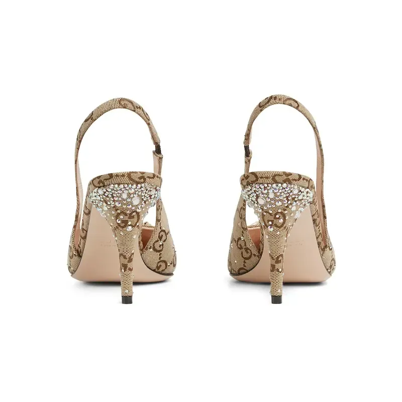 Gucci canvas pointed heels high heels shoes Rear lace up high heels