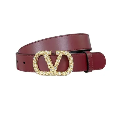 Valentino V Buckle With Crystal Belt In Black/Brown/Red/White Calfskin With Gold/Silver Hardware 30mm