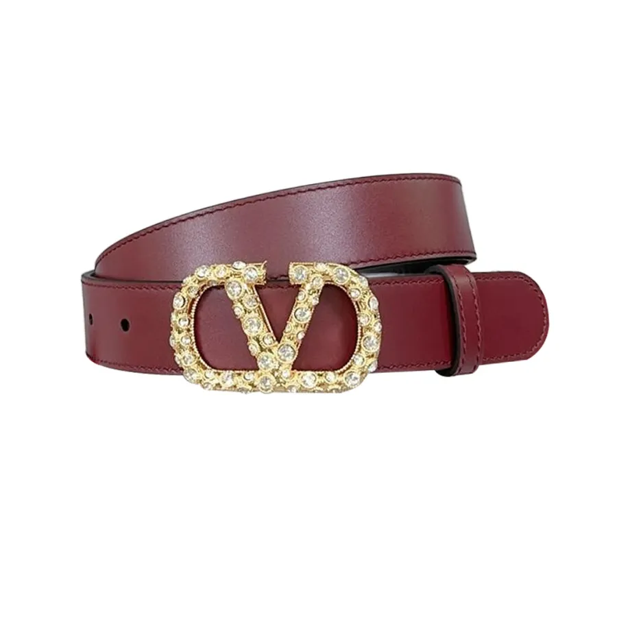 Valentino V Buckle With Crystal Belt In Black/Brown/Red/White Calfskin With Gold/Silver Hardware 30mm