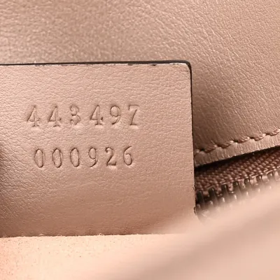 Gucci Small GG Marmont Shoulder Bag Porcelain Rose Calfskin Matelassé Leather Gold Hardware