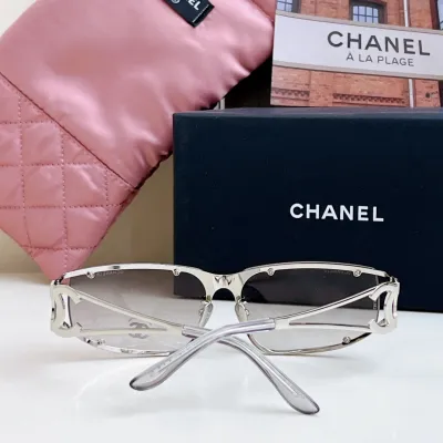 CHANEL square frame glasses grey silver color size 64-11-120