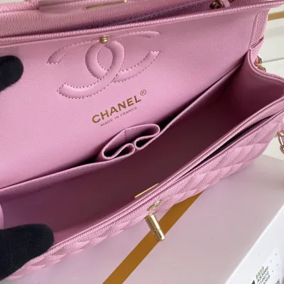 Chanel CF Pink / Green Quilted Caviar Leather Crossbody Bags