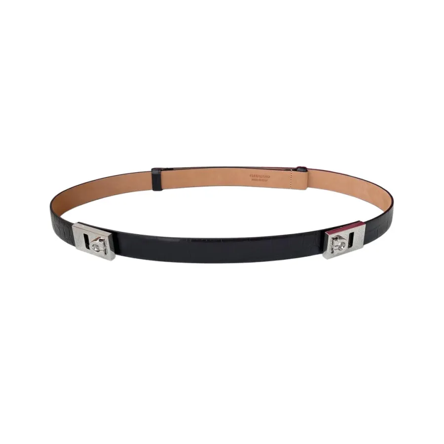 Ferragamo Women's Extendable Hug Belt In Brown/Black Calfskin With Gold/Silver Hardware 25mm