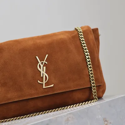 Saint Laurent Khaki Kate Reversible Chain Bag (Suede & Smooth Leather / Suede & Crocodile Pattern) Crossbody Bags