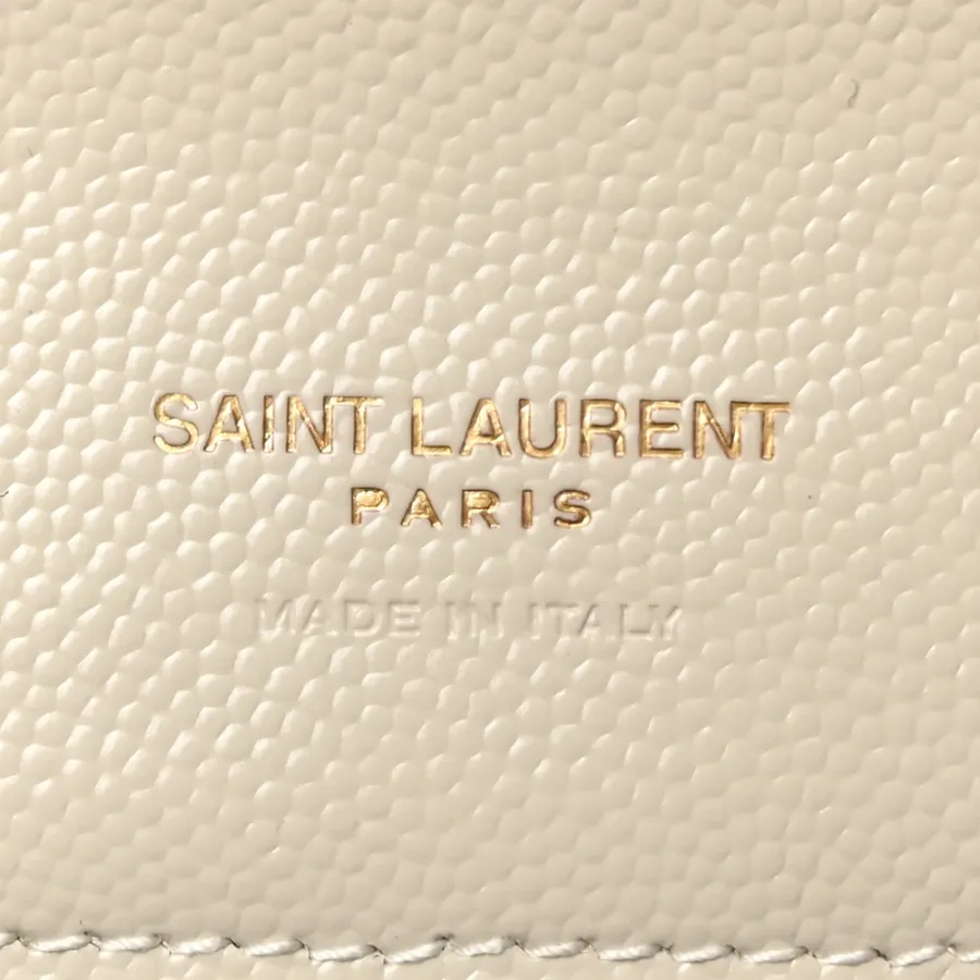 Saint Laurent Medium Envelope Clutch Blanc Vintage Chevron Monogram Grain De Poudre Matelasse Leather Gold Hardware
