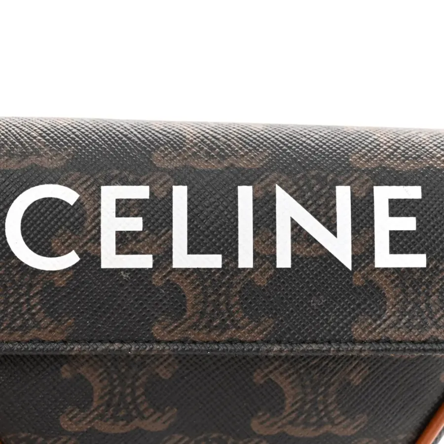 Celine Mini Triangle Crossbody Bag Tan Triomphe Canvas Gold Hardware