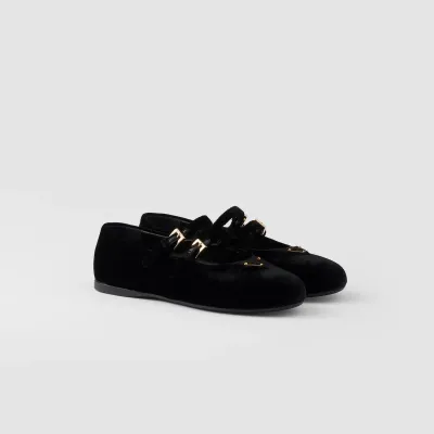 PRADA Surface of wool Flat Shoes black Ballet Shoes