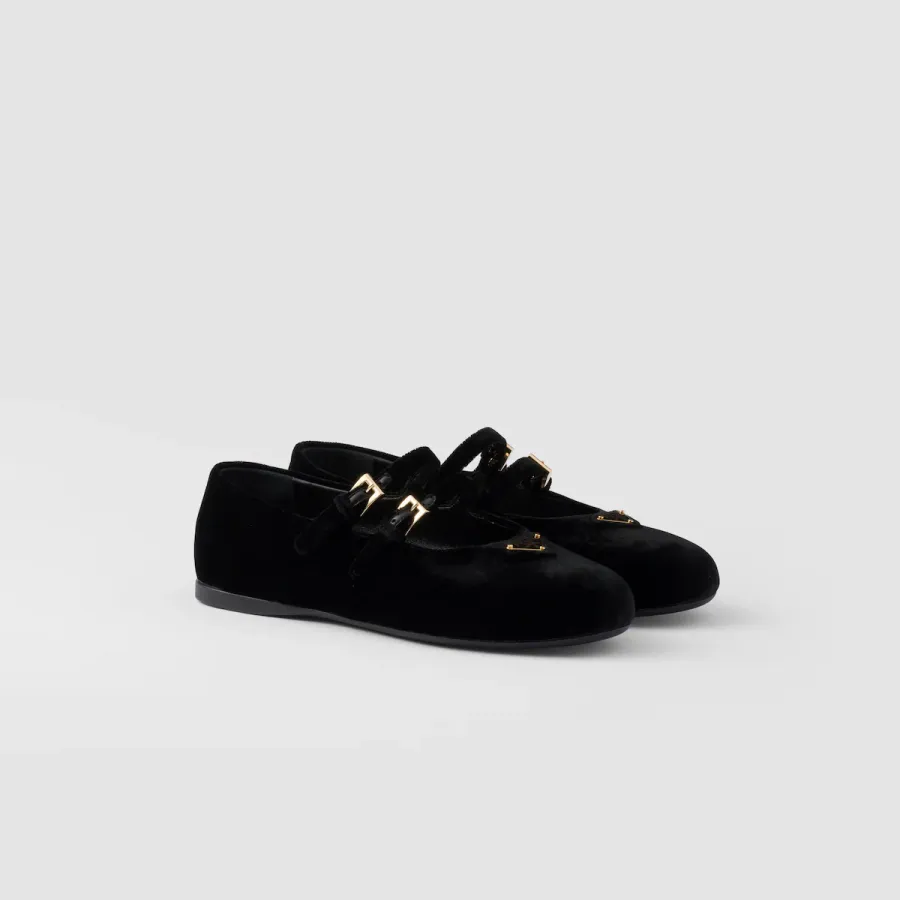 PRADA Surface of wool Flat Shoes black Ballet Shoes