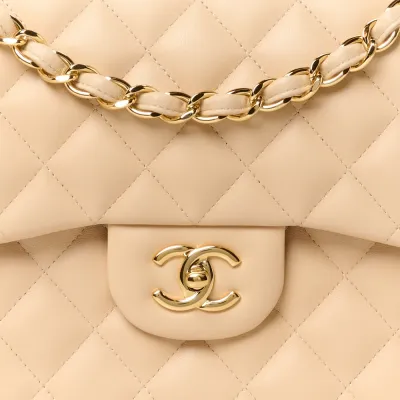 Grade Chanel Double Flap Jumbo Beige Bag