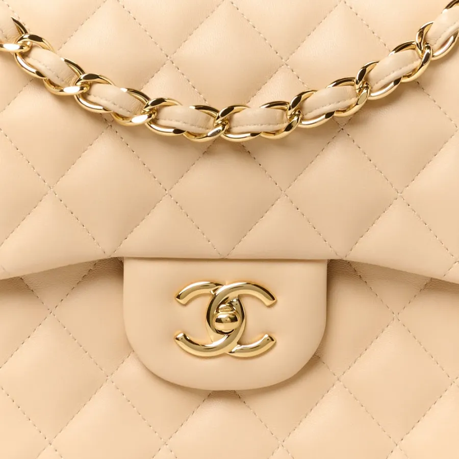 Grade Chanel Double Flap Jumbo Beige Bag