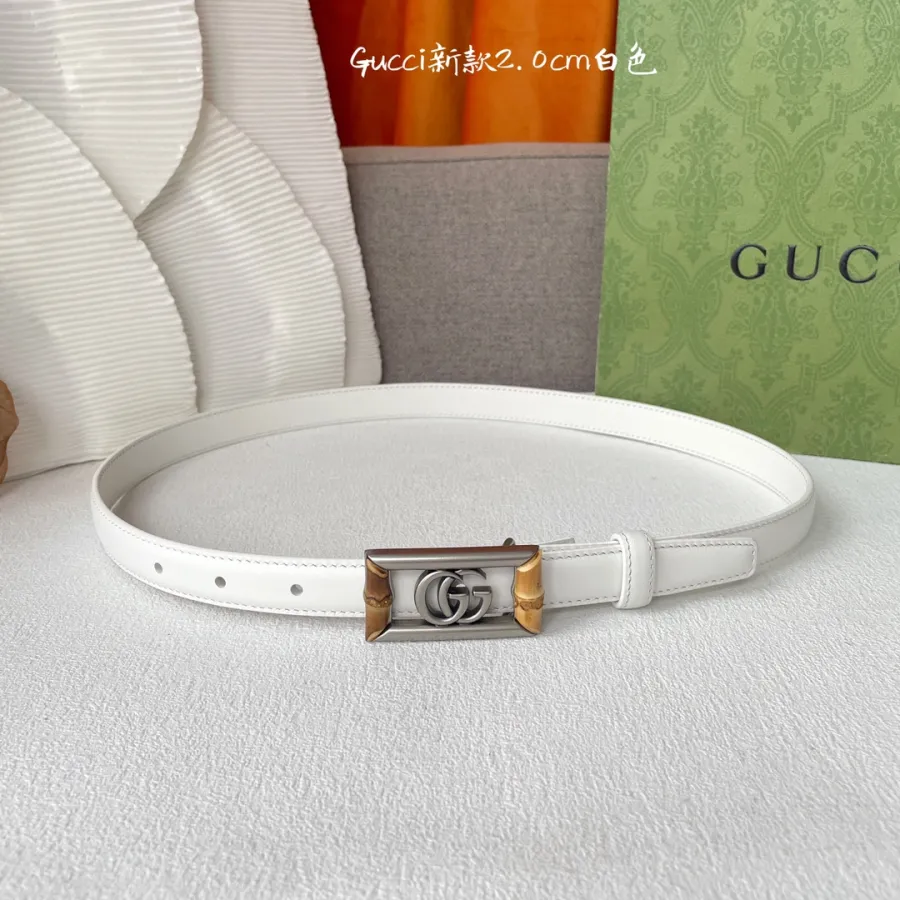 Gucci Women's Square GG Buckle Belt In Black/Khaki/White Smooth Calfskin With Gold Hardware 20mm