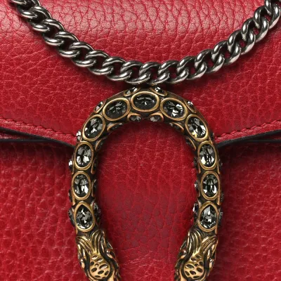 Gucci Mini Super Dionysus Shoulder Bag Hibiscus Red Calfskin Leather Aged Silver Hardware