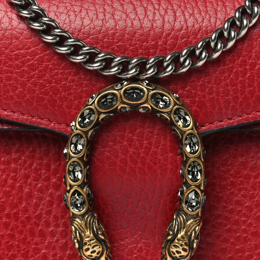 Gucci Mini Super Dionysus Shoulder Bag Hibiscus Red Calfskin Leather Aged Silver Hardware