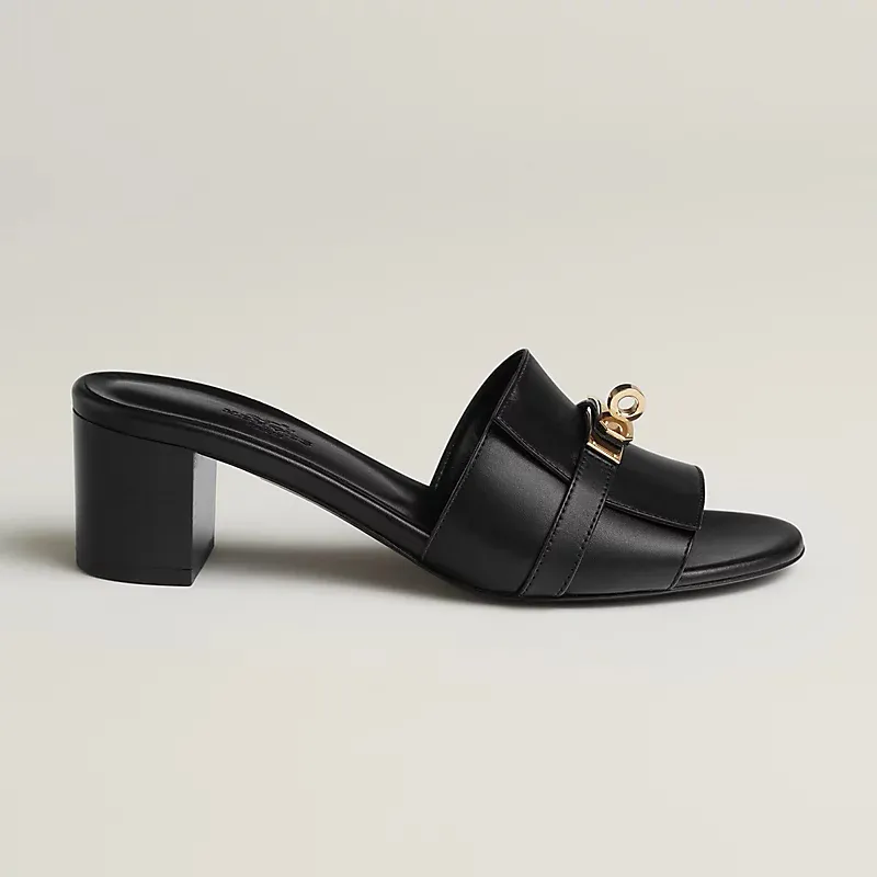 HERMES Gigi High Heels Sandal High-heeled slippers Black Slippers