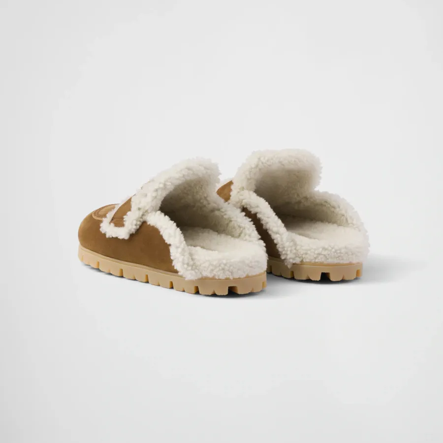 PRADA Cinnamon suede and sheepskin slippers