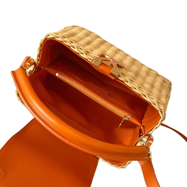 Louis Vuitton Capucines BB Rattan And Brown/Orange Handle Bag - Image 10