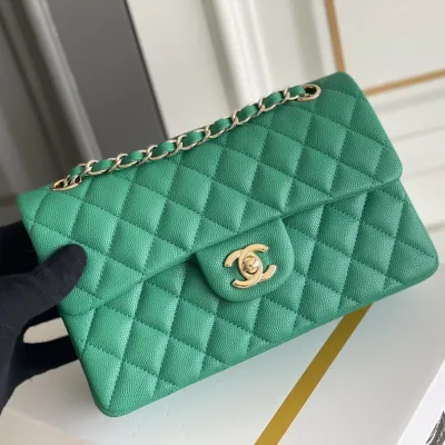 Chanel CF Green / Pink Quilted Caviar Leather Crossbody Bags