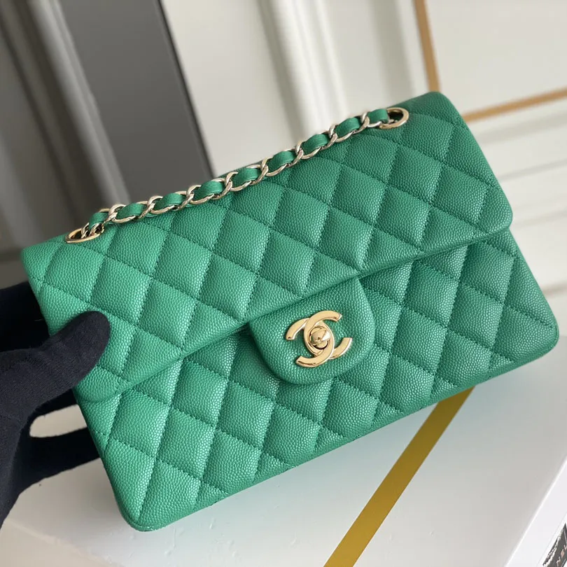 Chanel CF Green / Pink Quilted Caviar Leather Crossbody Bags
