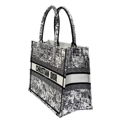 Dior Medium Dior Book Tote White and Black Paris Allover Embroidery