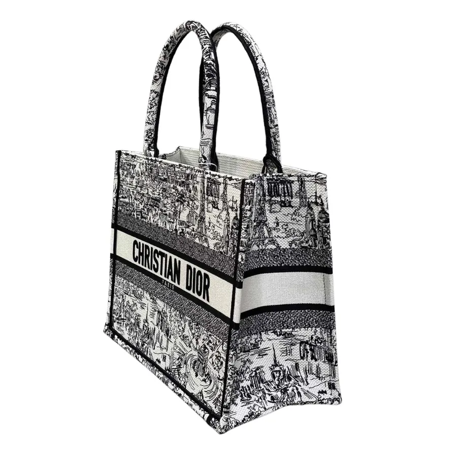 Dior Medium Dior Book Tote White and Black Paris Allover Embroidery