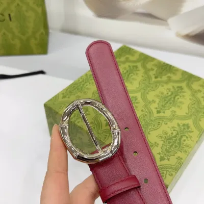 Gucci Women's Round Bamboo Buckle Belt In Black/Red/White/Brown/Coffee Smooth Calfskin With Gold/Silver Hardware 30mm