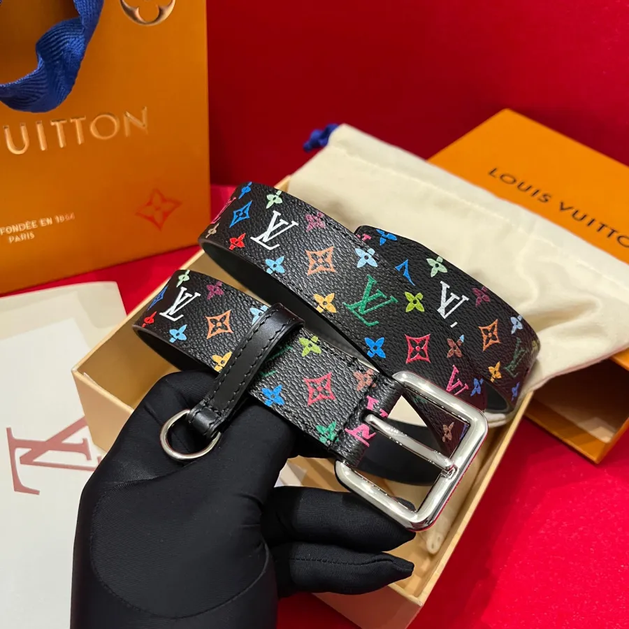 Louis Vuitton Women's LV x TM D-Ring Belt In Black/White Monogram Canvas With Silver/Gold Hardware 30mm