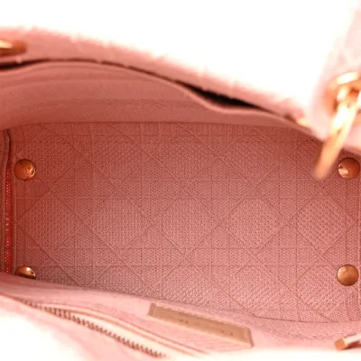 Dior Medium Lady D-Lite Bois De Rose Cannage Embroidered Canvas Gold Hardware