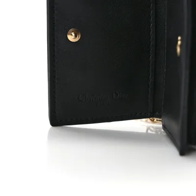 Dior Small Lady Dior Flap Card Holder Black Cannage Lambskin Leather Gold Hardware
