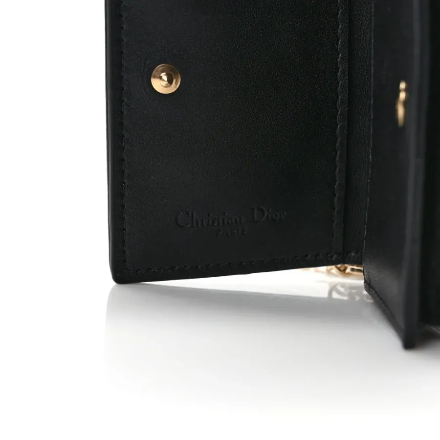 Dior Small Lady Dior Flap Card Holder Black Cannage Lambskin Leather Gold Hardware