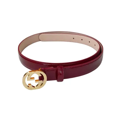 Gucci Women's GG Buckle Belt In Red/White/Black Patent Calfskin With Gold/Silver Hardware 25mm
