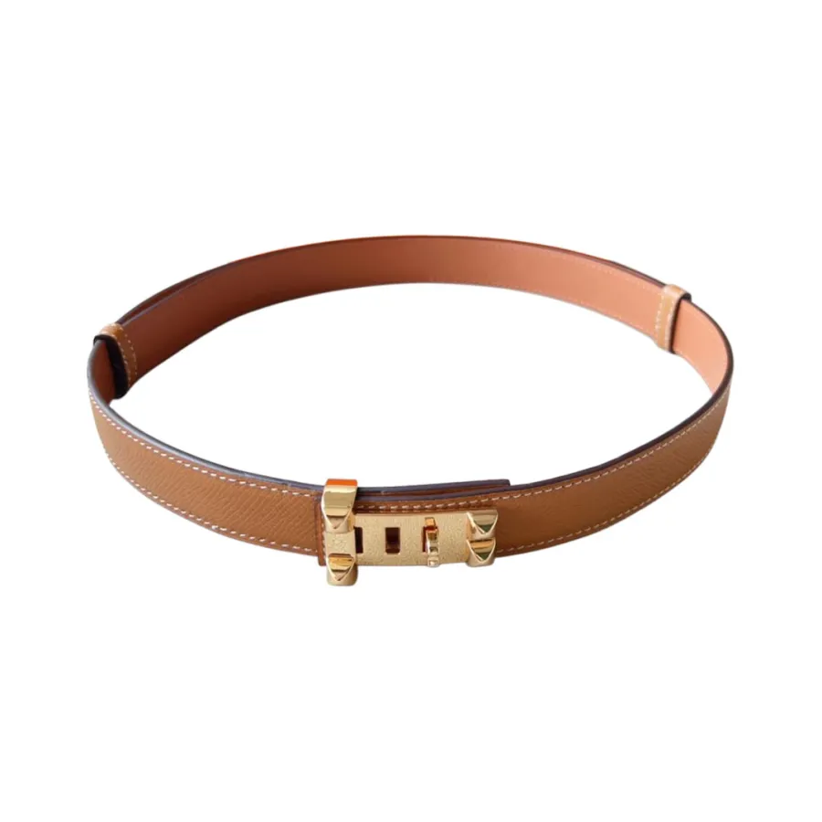 Hermès Women' s Long Square Buckle Belt In Black/Brown Calfskin With Gold Hardware 24mm