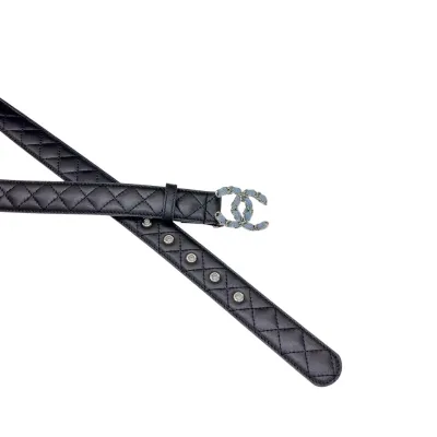 Chanel Women's CC Belt In Black Lambskin With Gold/Silver Hardware 30mm