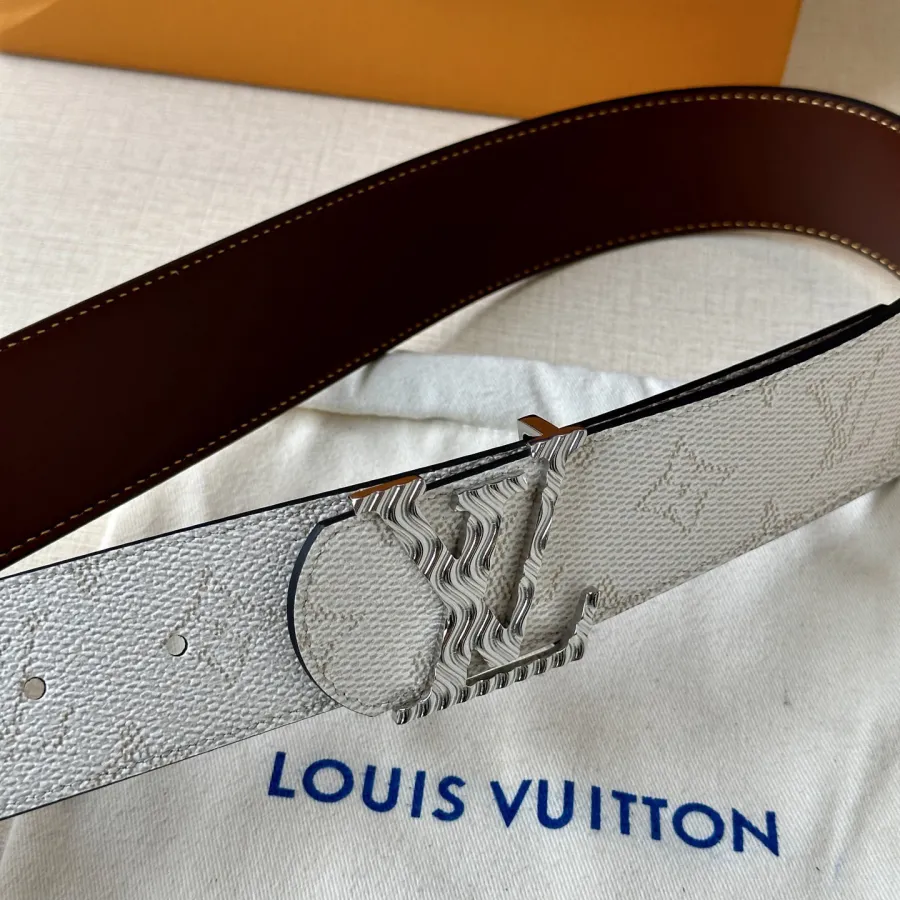 Louis Vuitton Men's Dimension Monogram Héritage Belt In Blue/White Canvas With Gold/Silver Hardware 40mm