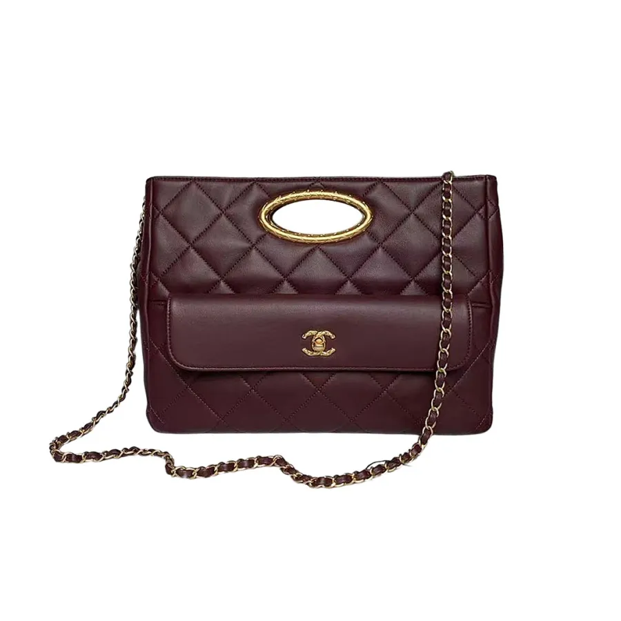 Chanel wine red/white/black hand bag can be cross-body