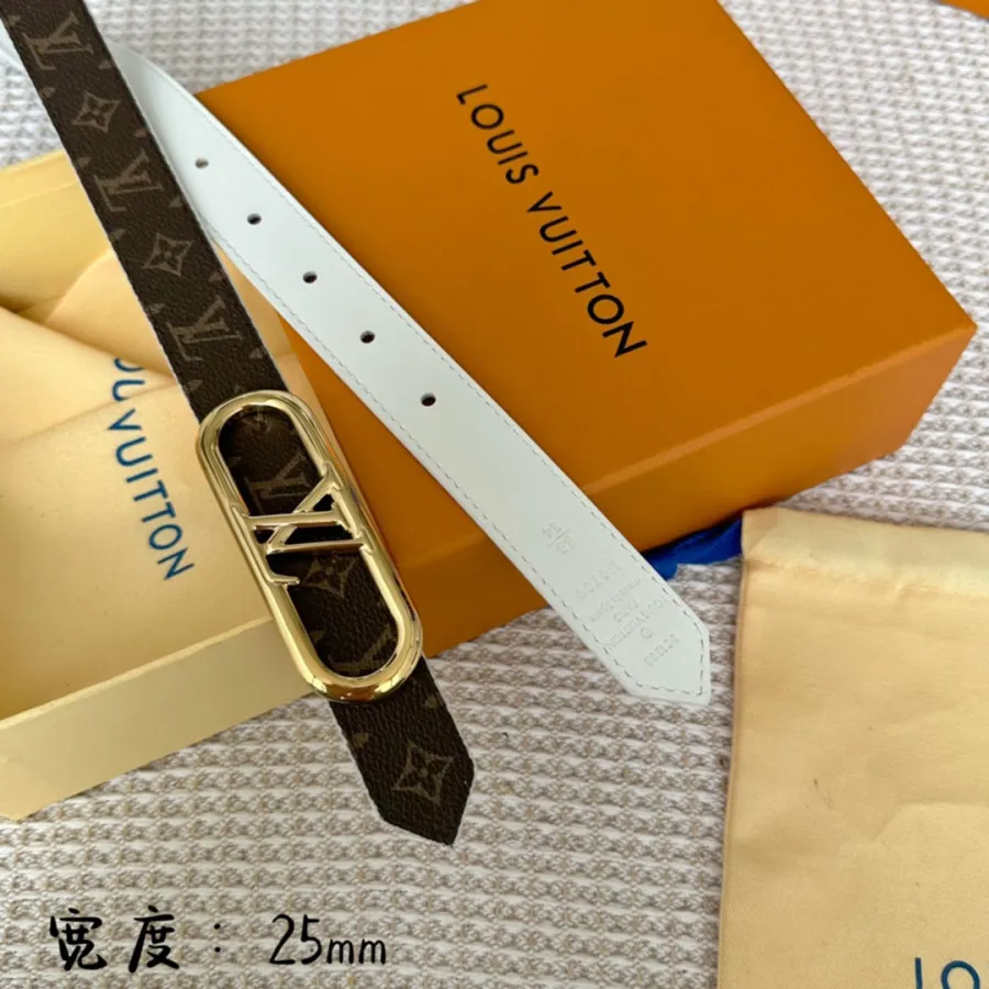 Louis Vuitton Women's My LV Chain Reversible Belt In White Calfskin And Monogram Canvas With Gold Hardware 25mm