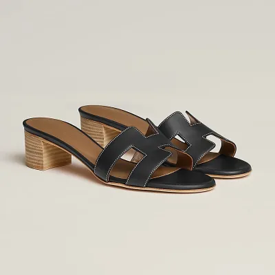 HERMES Oasis Slippers High-heeled slippers Black High Heels Sandal