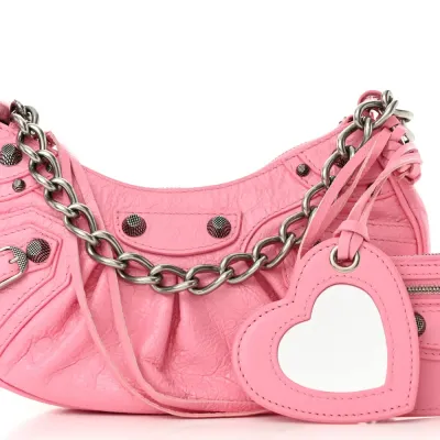 Balenciaga XS Le Cagole Shoulder Bag Candy Pink Agneau Arena Leather Silver Hardware