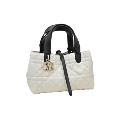 Dior Small Dior Toujours Bag In White And Black Macrocannage Calfskin With Light Gold Hardware